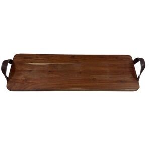 Tabletops Unlimited Mason Wood Serving Plank Brown Faux Leather Handles 30 Inch